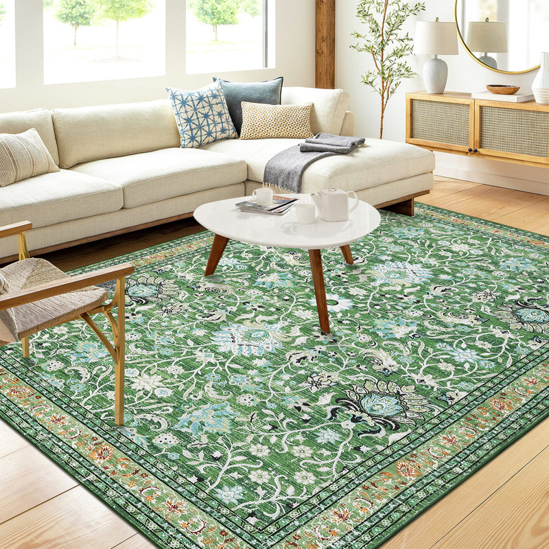 Vintage Rugs Machine Washable Non-Slip Kitchen Rug Low Pile Ultra-Thin Floor Mat No-Shedding Floral Print Indoor Carpet Boho Decorative Rugs for Bedroom Living Room