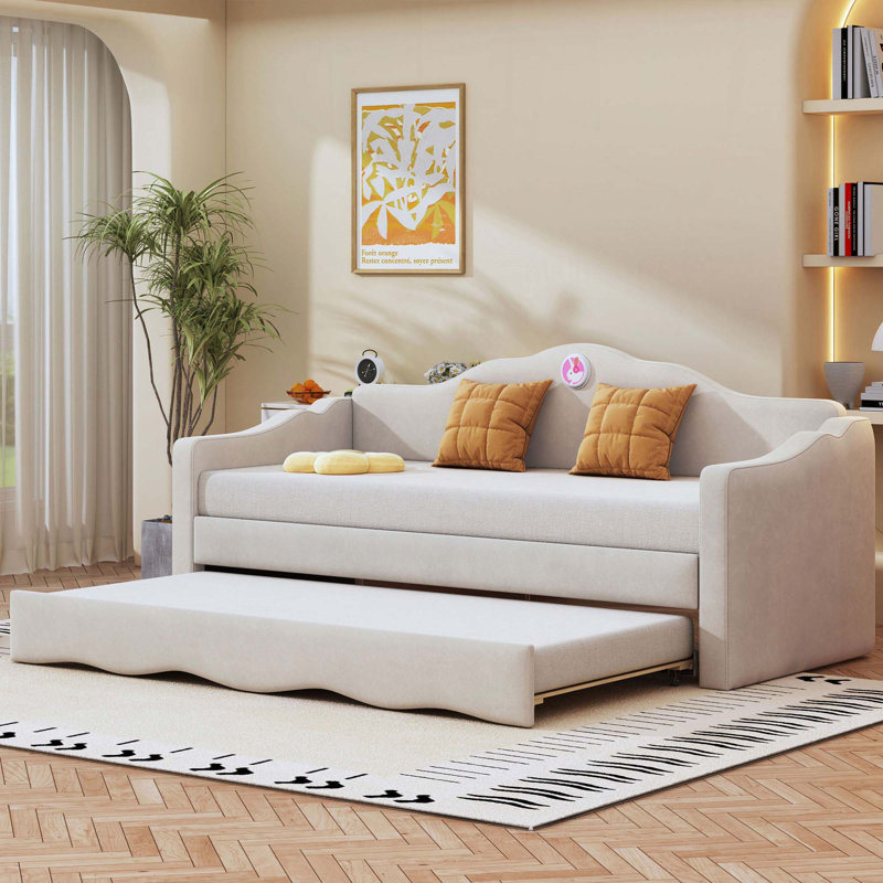 Lit de jour rembourré avec couchette, Beige