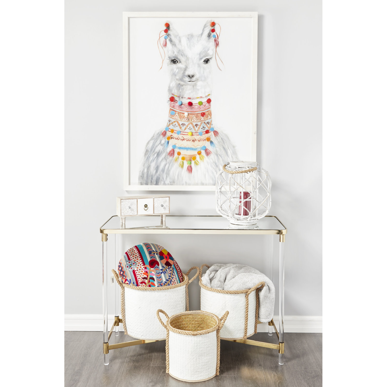 Rattan Lantern Candle Holder, 15" H x 15" W x 15" D, White