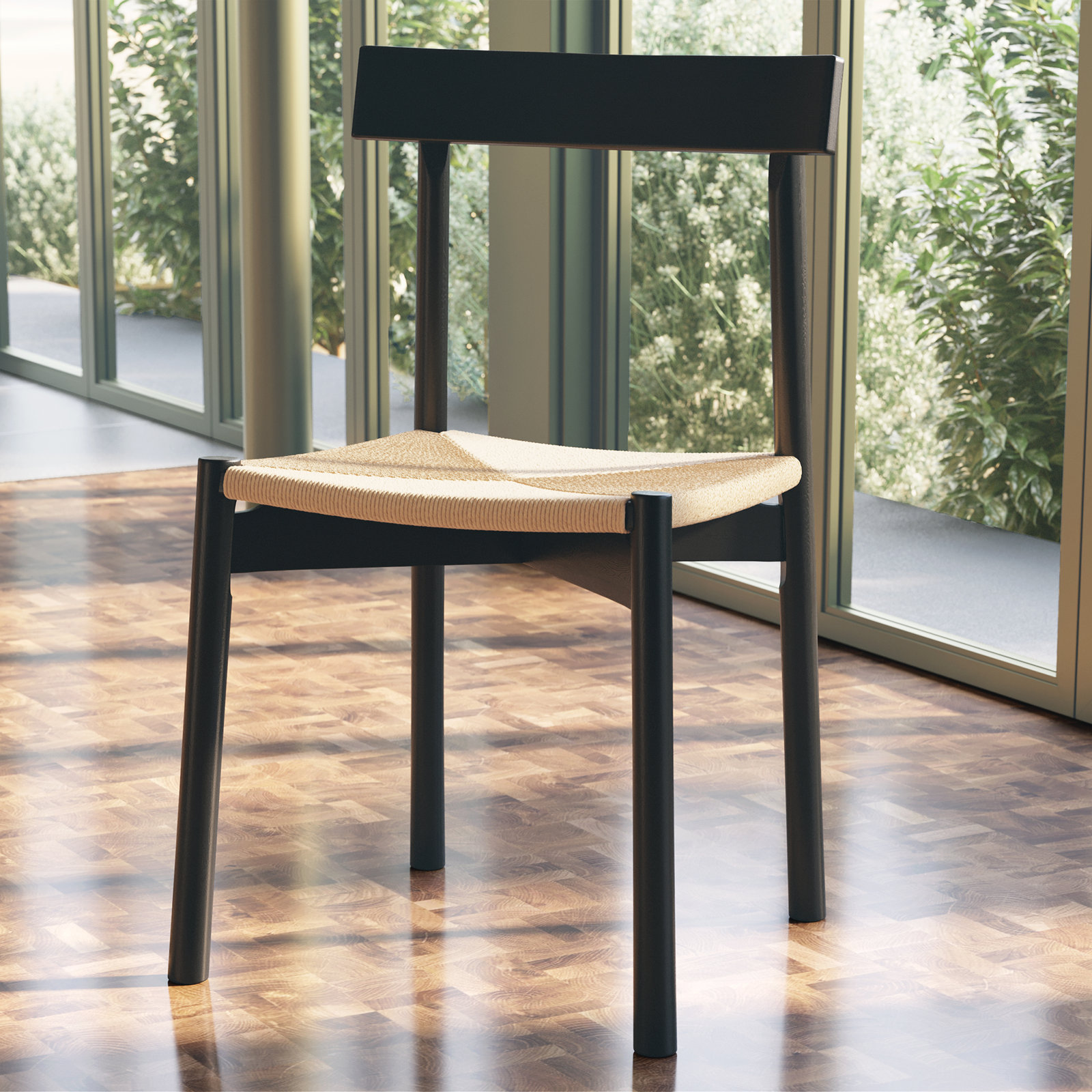 Hamm Solid Oak Dining Chair with Handwoven Rope Seat, Beige
