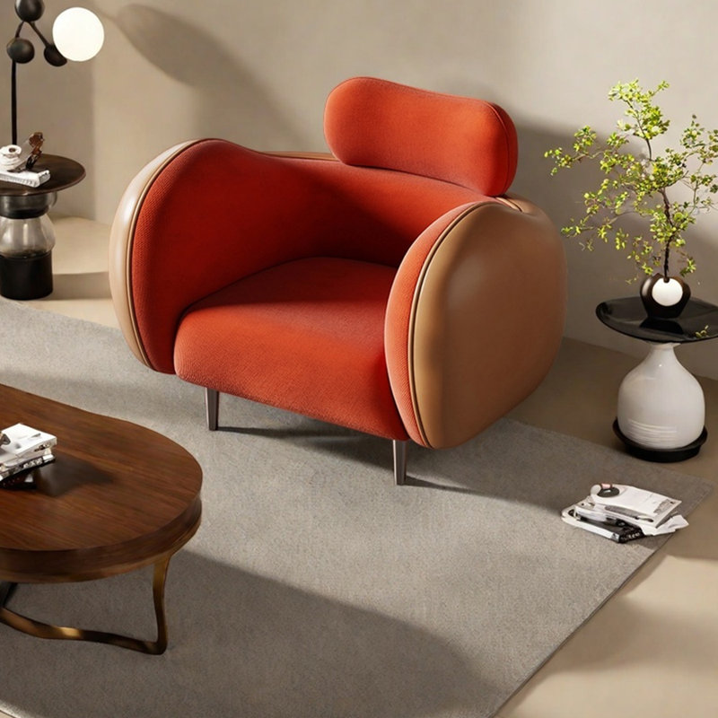 Fauteuil de loisir confortable en bois massif, Rouge / Orange