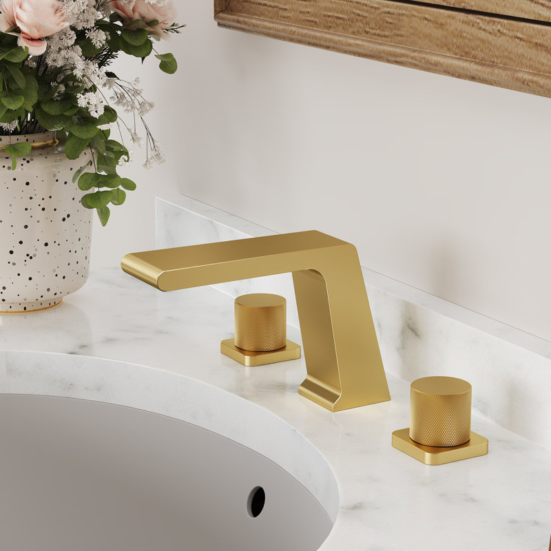 Widespread Bathroom Faucet 3 Hole, 2-handle Bathroom Sink Faucet with Drain Assembly, Brushed Gold