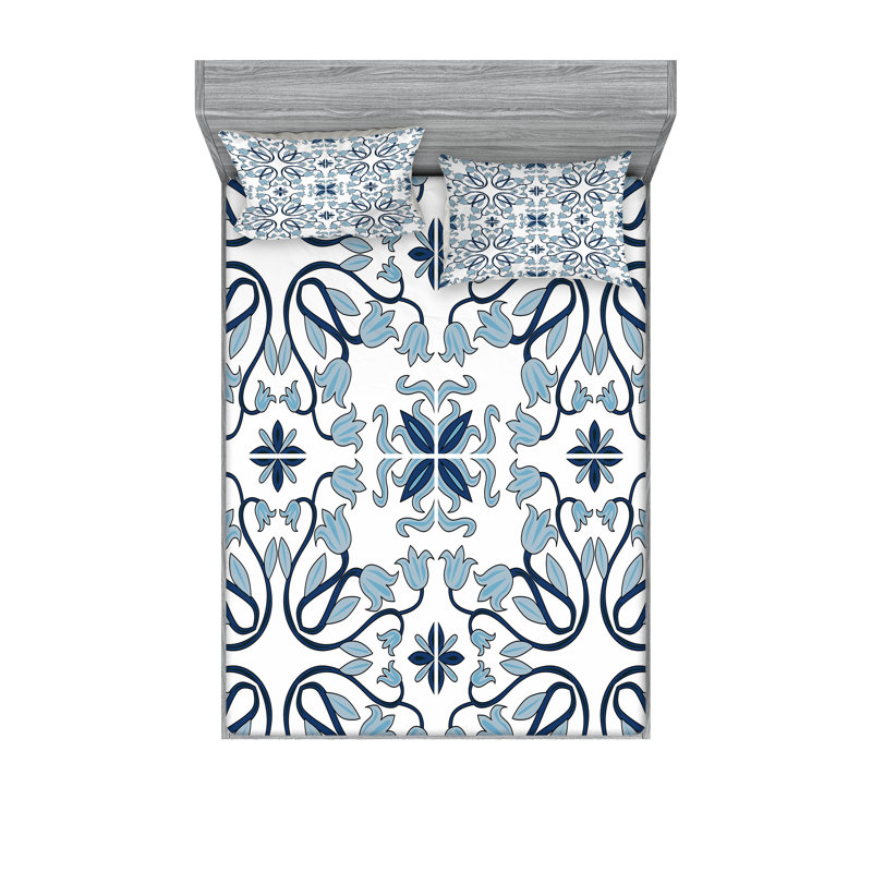 Drap-housse traditionnel et taie décorative Ambesonne, bleu nuit pâle, Ensemble de draps pour très grand lit + 4 taies d