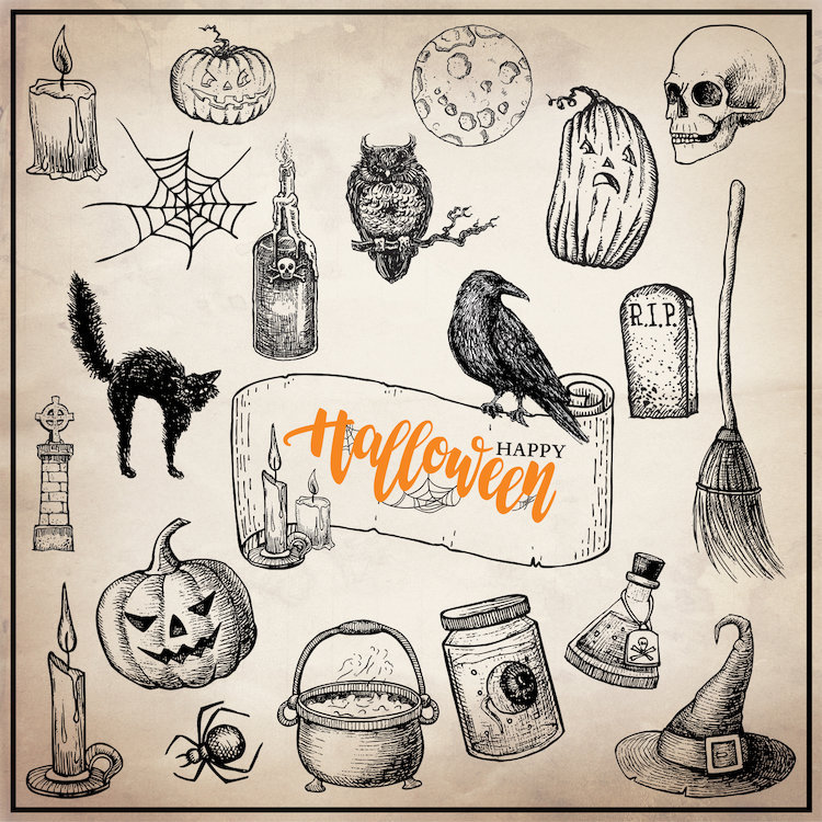 Trove d’halloween, impression sur toile tendue, H 12 po x l 12 po x P 1,5 po, Toile tendue, Pas de tapis