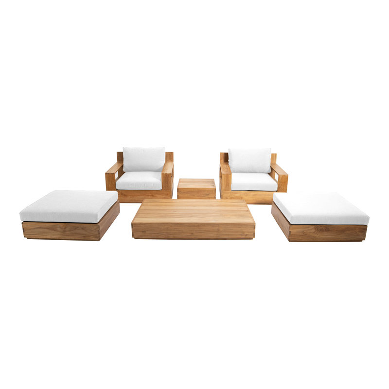 7 pc Pacific Teak Deep Seating Set with 72" Coffee Table, White