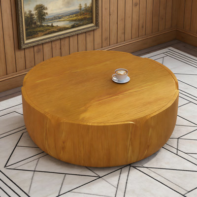 35.63" Round Indoor/Outdoor Coffee Table, Modern Wood Grain Drum Table, Waterproof MGO Patio & Living Room Centre Table