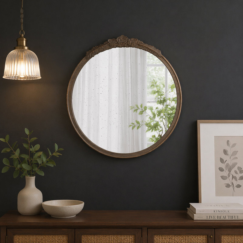 Cadre de miroir antique 30 po, Brun