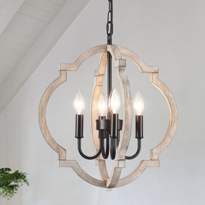 Lustre géométrique en bois vieilli style campagnard à 4 lumières Uman