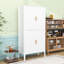 Armoire de cuisine autoportante cannelée avec lumière DEL, étagère en verre, support à vin et tablettes réglables-1620444566