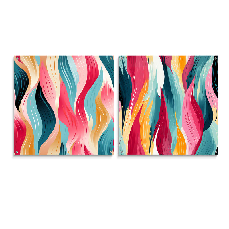 Cleto - Ensemble de 2 peintures murales abstraites en acrylique, H 16 po x l 33 po