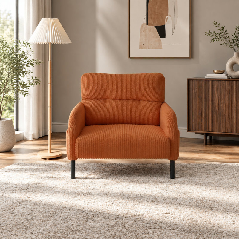 Fauteuil d'appoint en velours côtelé à assise large avec poches latérales
