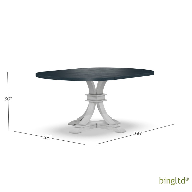 Ladislav 48 " Extendable Rubberwood Round Solid Wood Top with Solid Wood Base Dining Table, Denim/Chalk