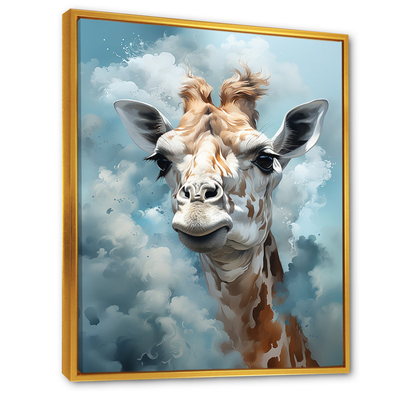" Blue Giraffs In Harmony ", 40" H x 30" W x 1.5" D, Gold Floater Framed