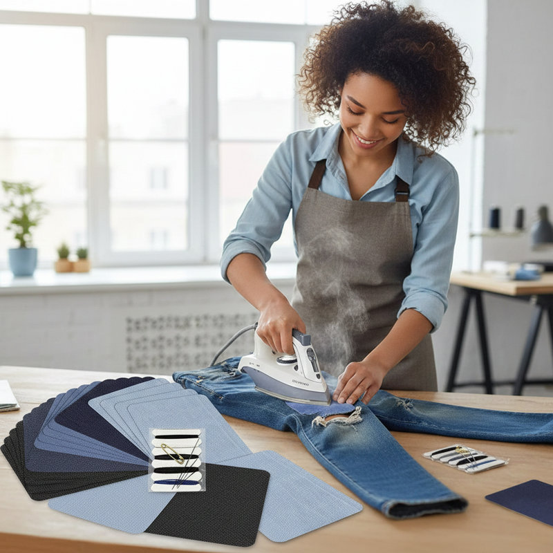 Ensemble de 20 pièces de repassage à repasser, ensemble de patchs en denim pour jeans 3 "par 4-1 / 4", ensemble de réparation à repasser 100% coton denim, ensemble de réparation de jeans et de vêtements (cinq couleurs)
