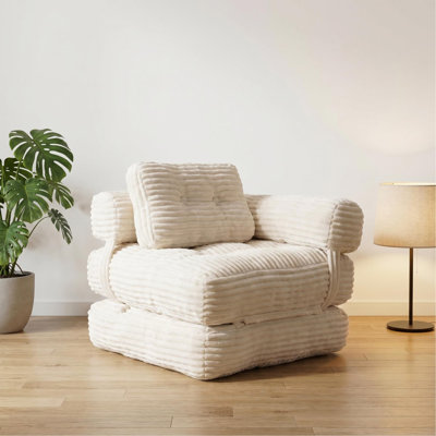 Boneless Foldable Floor Sofa Bed with Armrest & Pillows, Convertible Folding Sleeper Futon Couch for Living Room