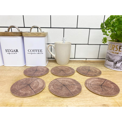 Wood Round 6 Piece Coaster Set