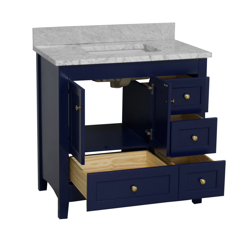 Ensemble de meuble-lavabo simple 36 po Edber, Bleu royal, Marbre de Carrare