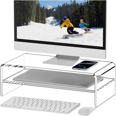 Clear Acrylic Monitor Stand Riser 2 Tier, 5.12 Inches High Clear Computer Desk Organizer Shelf