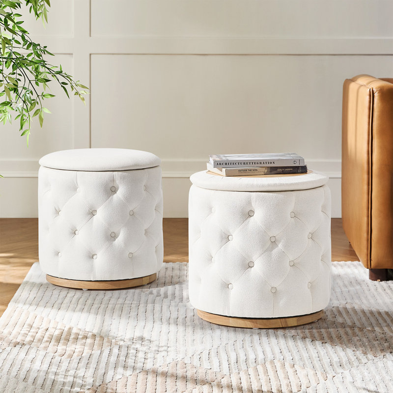 Ensemble de 2 repose-pieds avec rangement en bois massif Alycia, Blanc