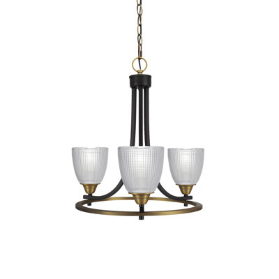 Paramount 3 Light Uplight Chandelier With 5" Clear Ribbed Glass