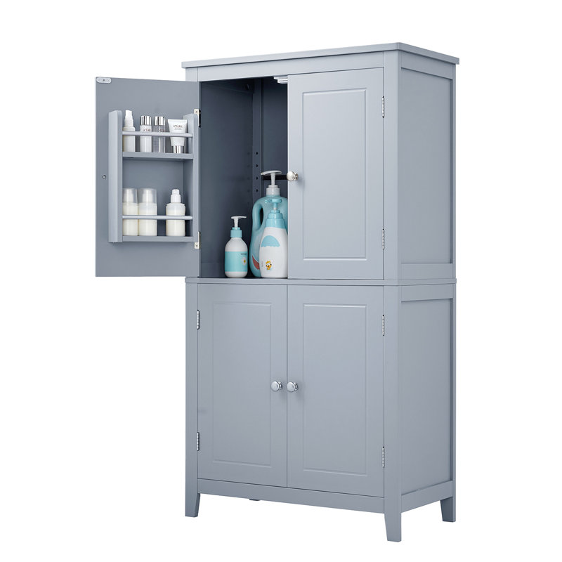 Freestanding Cabinet with 4 Doors, Gray