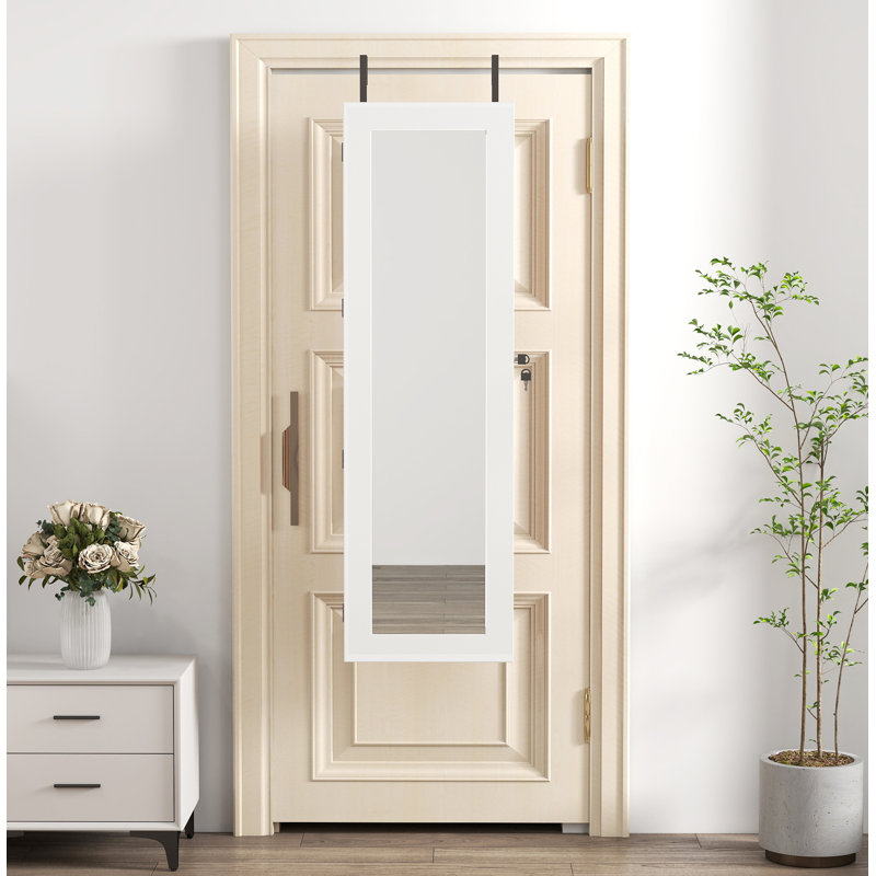 Armoire pour armoire à bijoux en bois massif avec miroir pleine grandeur, verrouillable au mur 47,5 x 14,3 po avec lumière DEL