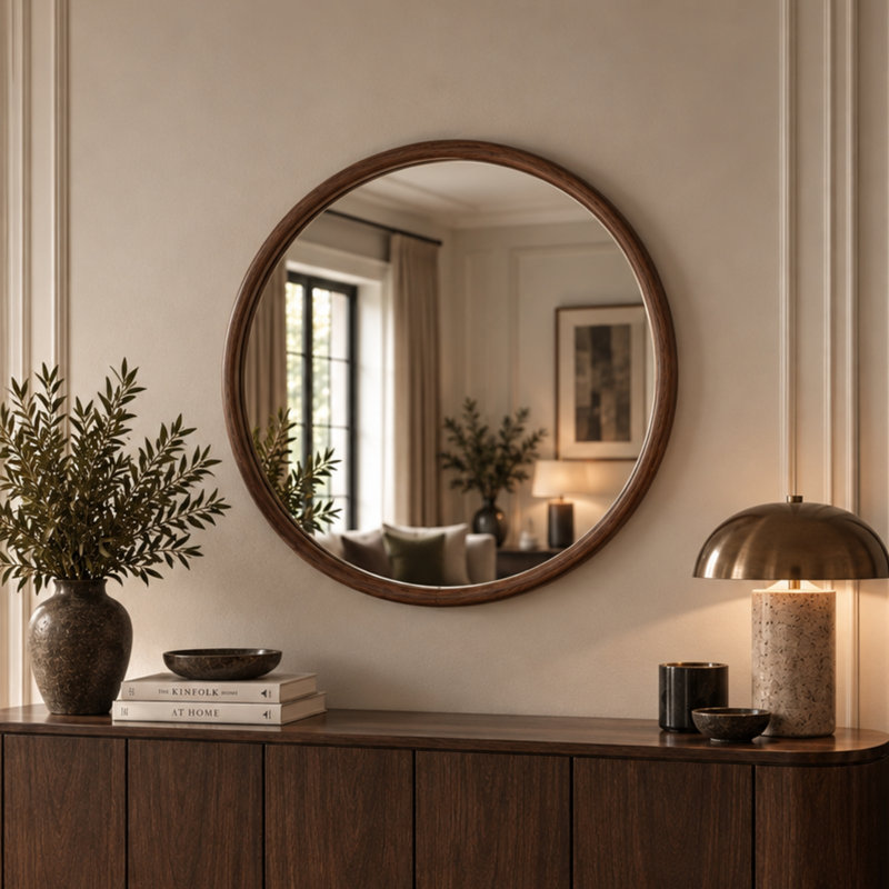 Solid Wood Wall Mirror, 60 cm H x 60 cm W