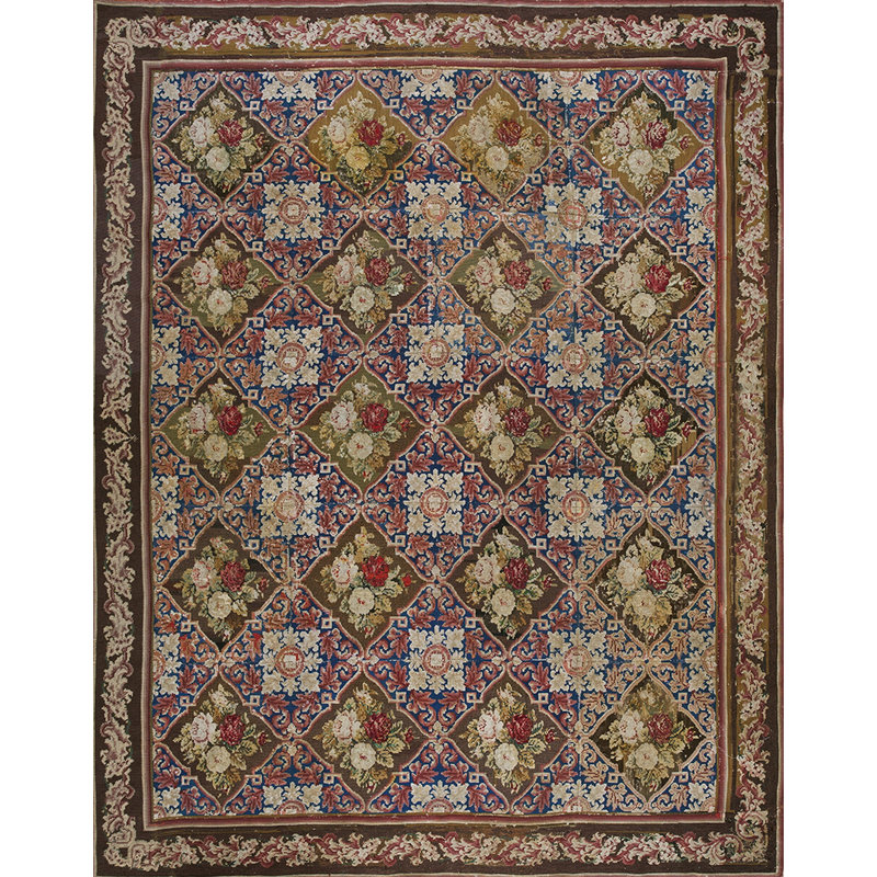 Tapis bleu antique en laine à tissage plat