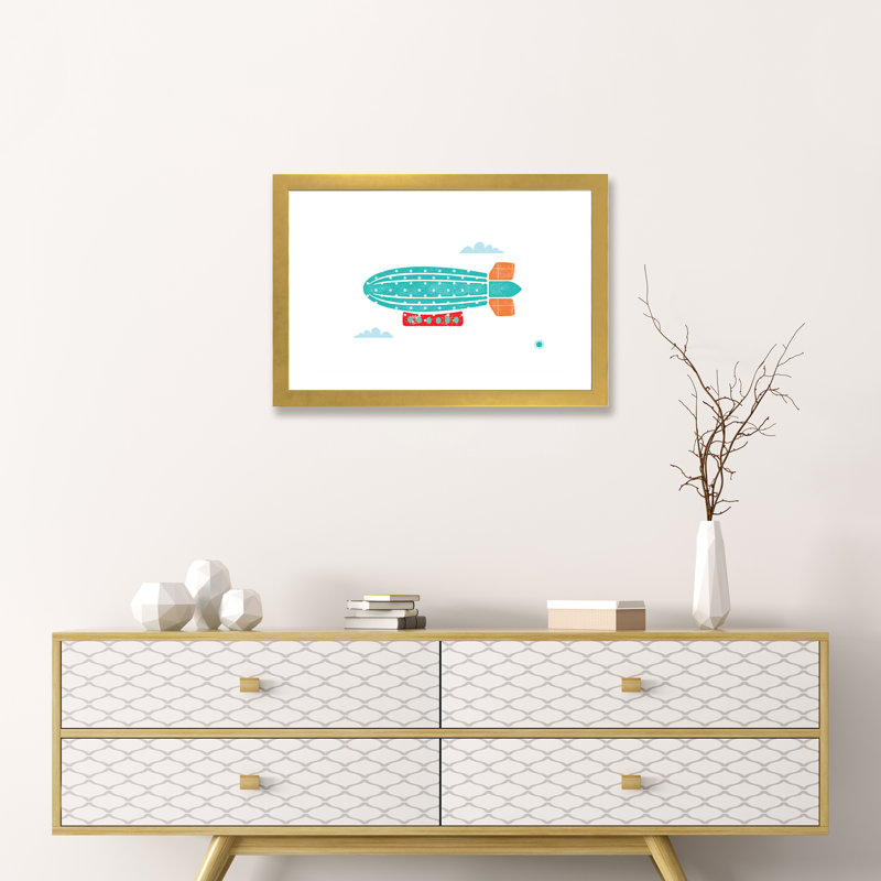 Zeppelin - imprimé, Papier encadré doré, Blanc, H 16 po x l 24 po x P 1 po