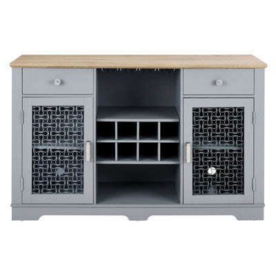 Sideboard, 2 Drawers, Wine And Glass Rack, Elegant Door Cabinets, Kitchen Dining, Blue/Oak Sideboard Cabinet, Enticing For & Blue Oak