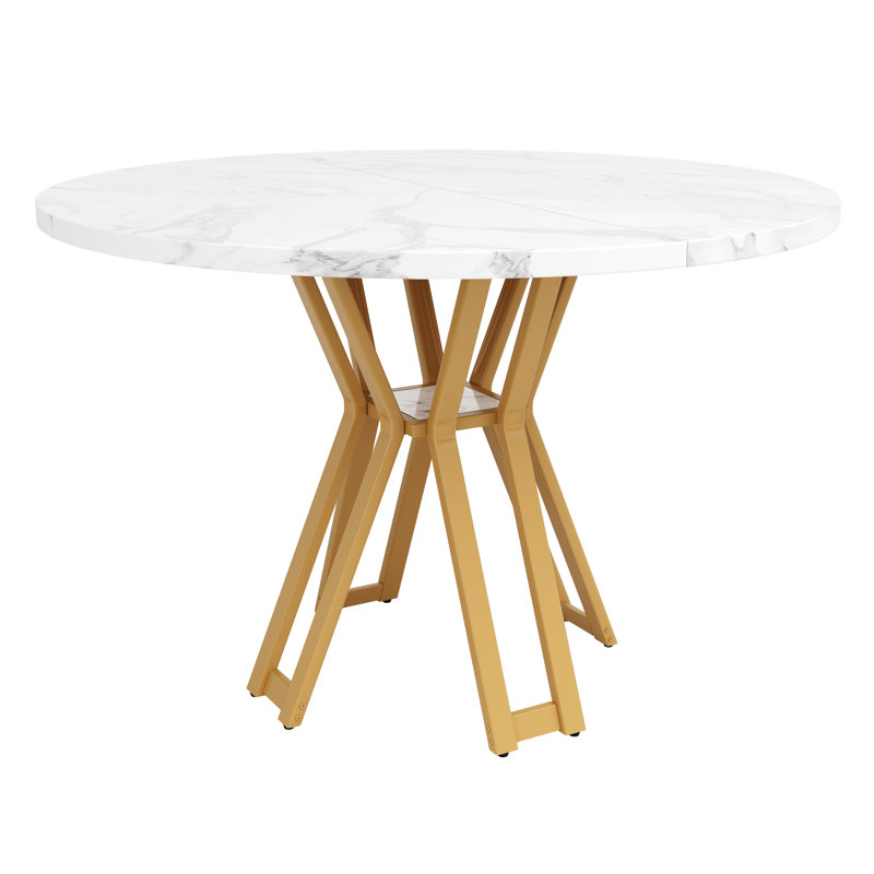 Round Metal Base Dining Table, Gold