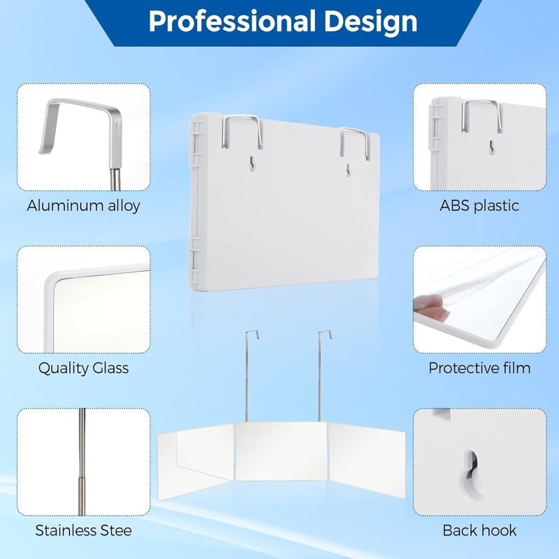 3-Way Trifold Over-Door Mirror with Adjustable Angles, White