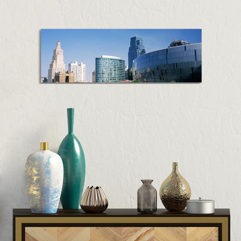 Low Angle View of Downtown Skyline, Sprint Center, Kansas City, Missouri, USA 1 Piece Wrapped Canvas Panoramic Wall Art