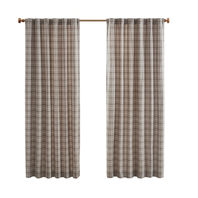 Plaid Rod Pocket And Back Tab Curtain Panel With Fleece Lining For Thermal Insulation And Privacy, 50X95 Inches, Natural