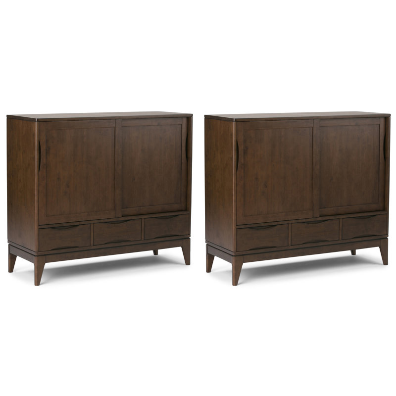 Harper SOLID HARDWOOD 48W Tall Storage Cabinet With Doors And 3 Drawers Set Of 2, Walnut Brown