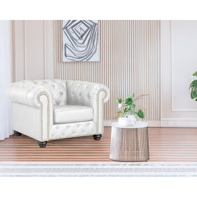  Toddington 48" Wide Tufted Genuine Leather Armchair, Cream Leather Match