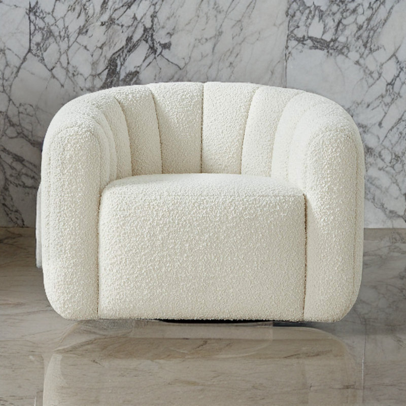 Sijbren Upholstered Swivel Accent Chair, White Boucle