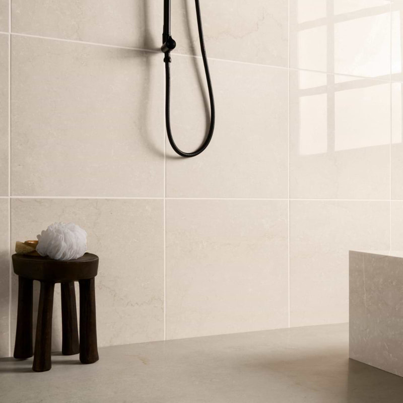 Botticino Extra Light 18x18 Honed Marble Tile, Polished Beige