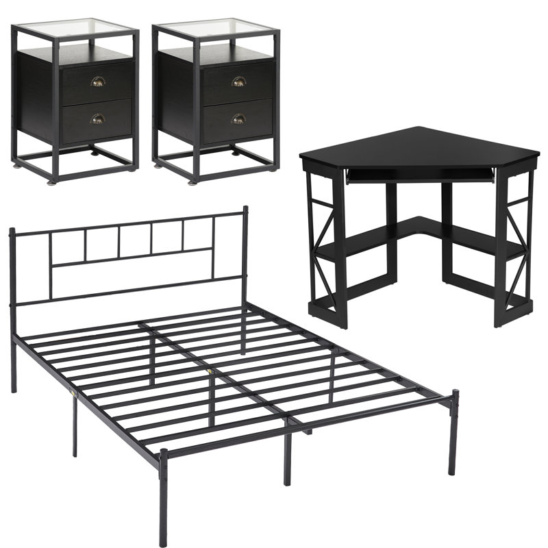 Ensemble de chambre configurable avec lit plateforme en fer, Grand