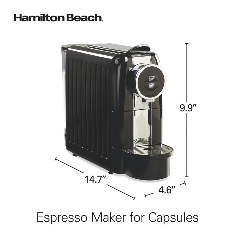 Hamilton Beach 40725 Espresso Machine, Compatible with Nespresso Pods,  Single Serve Coffee Maker, Powerful Italian 19 Bar Pump, 22 oz. Water