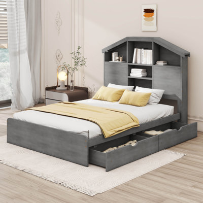 Lit plateforme en bois avec tête de lit Mertie