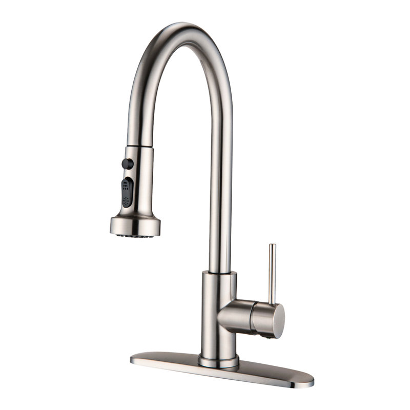 Robinet de cuisine rétractable en acier inoxydable avec distributeur de savon en nickel brossé - Grattage et rouille, bec pivotant à 360 °, douchette puissante, débit de 1,8 gallon par minute pour les égratignures, la rouille et les taches, tête