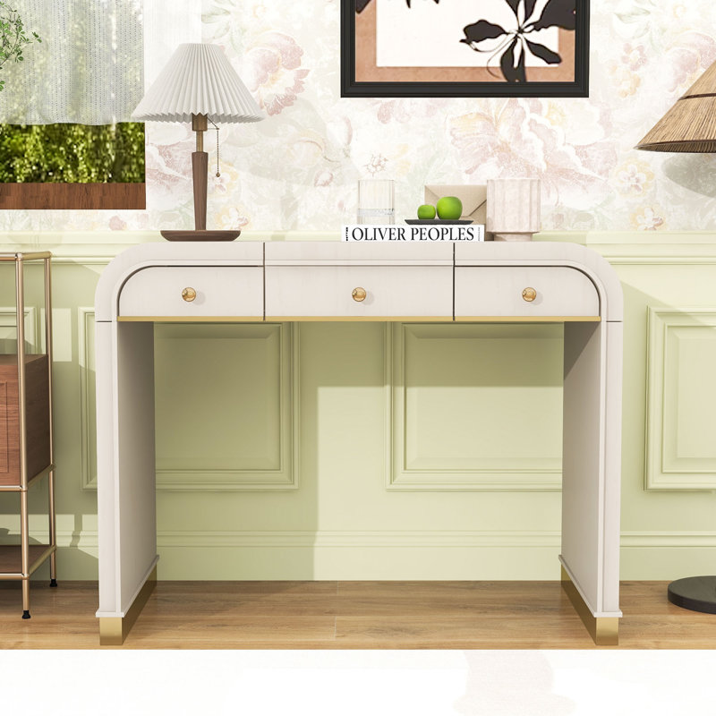 Wood Vanity Table with Flip-Up Mirror and Dual Drawers, Champagne