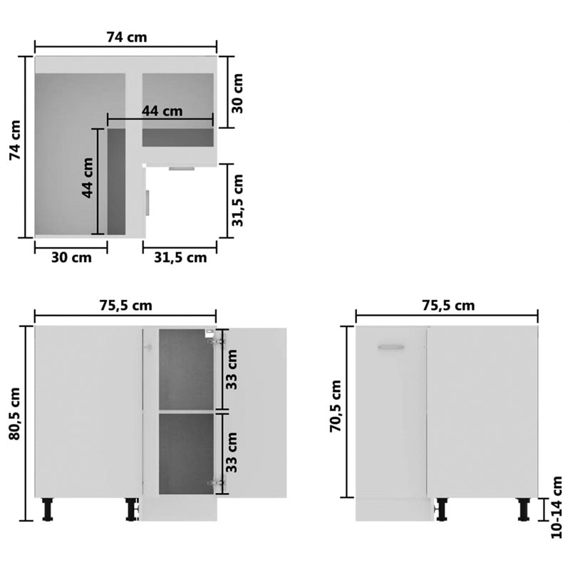 Corner Bottom Cabinet 75.5X75.5X80.5 Cm, White
