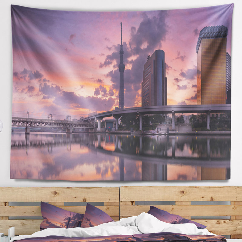 Sumida river tree et tapisserie et suspension murale tokyo, H 50 po x l 60 po