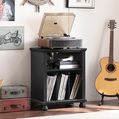 Support pour platine vinyle 24 pouces de style années 50 avec station de charge, rangement et étagère d'exposition pour vinyles