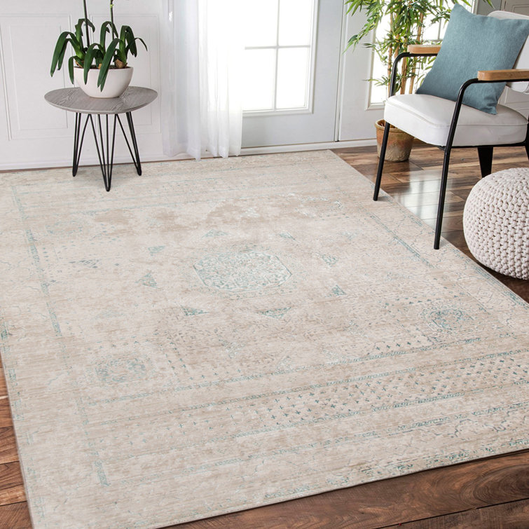 Alloway Transitional Medallion Premium Polyester High-Low Performance Area Rug