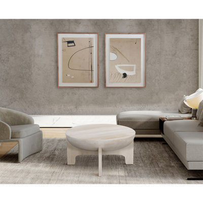 Balais 32 Inch Coffee Table, Mango Wood Drum Top, Classic Washed White