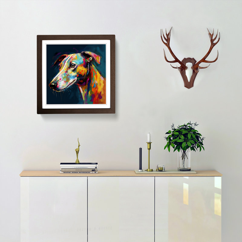 Greyhound Dog Abstract No.3 - Single Picture Frame Print on Wood, Walnut