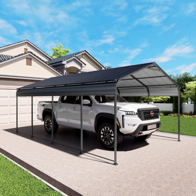 12x20 Ft Metal Carport With Coated Steel Roof, Enhanced Base For Trucks And Party Shelters Heat - Insulating